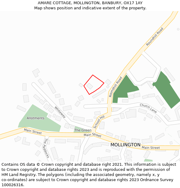 AMARE COTTAGE, MOLLINGTON, BANBURY, OX17 1AY: Location map and indicative extent of plot