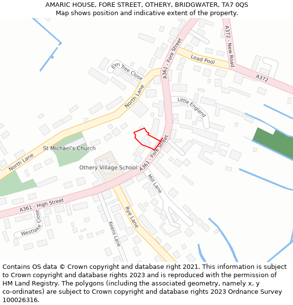 AMARIC HOUSE, FORE STREET, OTHERY, BRIDGWATER, TA7 0QS: Location map and indicative extent of plot