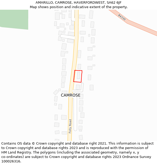 AMARILLO, CAMROSE, HAVERFORDWEST, SA62 6JF: Location map and indicative extent of plot