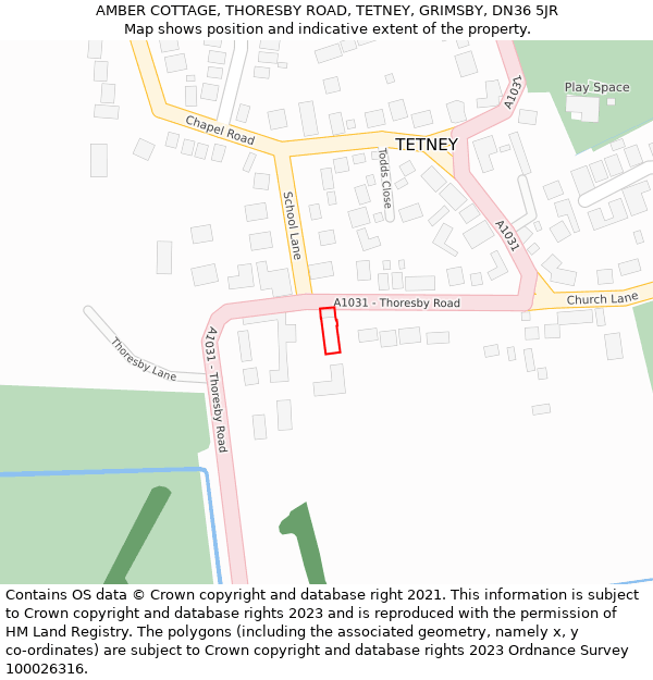 AMBER COTTAGE, THORESBY ROAD, TETNEY, GRIMSBY, DN36 5JR: Location map and indicative extent of plot