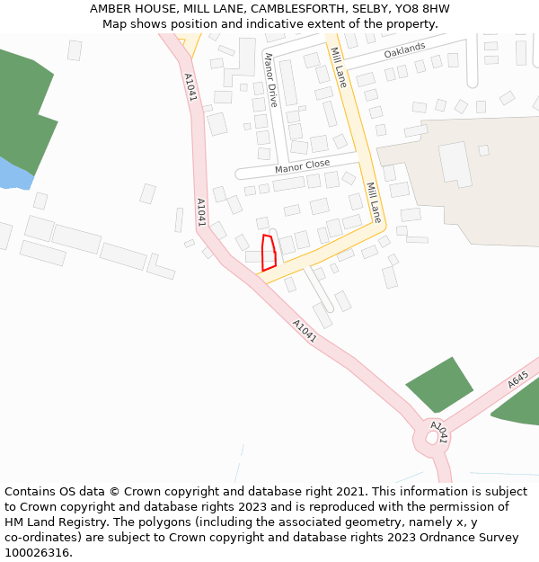 AMBER HOUSE, MILL LANE, CAMBLESFORTH, SELBY, YO8 8HW: Location map and indicative extent of plot