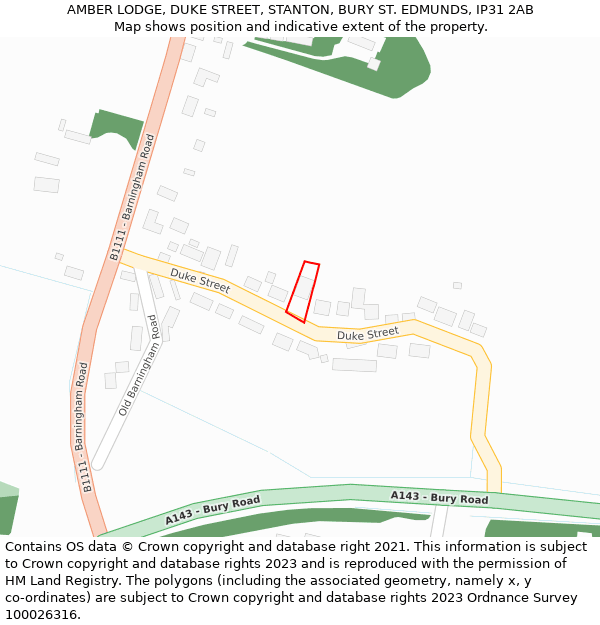 AMBER LODGE, DUKE STREET, STANTON, BURY ST. EDMUNDS, IP31 2AB: Location map and indicative extent of plot