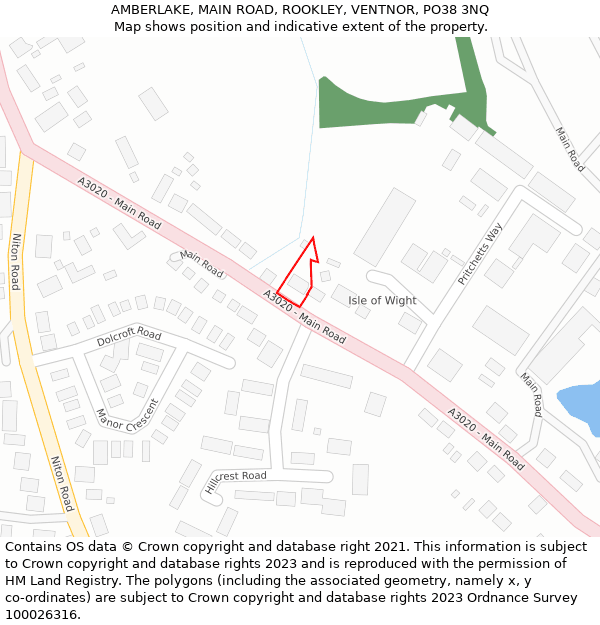 AMBERLAKE, MAIN ROAD, ROOKLEY, VENTNOR, PO38 3NQ: Location map and indicative extent of plot