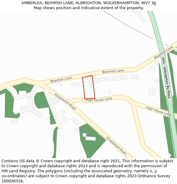 AMBERLEA, BEAMISH LANE, ALBRIGHTON, WOLVERHAMPTON, WV7 3JJ: Location map and indicative extent of plot