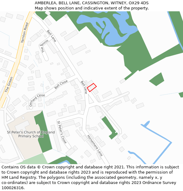 AMBERLEA, BELL LANE, CASSINGTON, WITNEY, OX29 4DS: Location map and indicative extent of plot