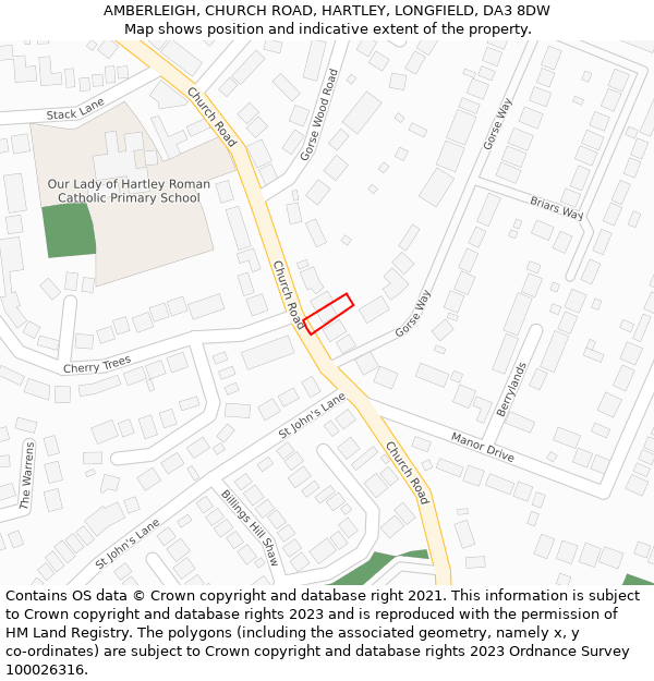 AMBERLEIGH, CHURCH ROAD, HARTLEY, LONGFIELD, DA3 8DW: Location map and indicative extent of plot