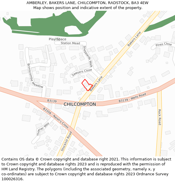 AMBERLEY, BAKERS LANE, CHILCOMPTON, RADSTOCK, BA3 4EW: Location map and indicative extent of plot