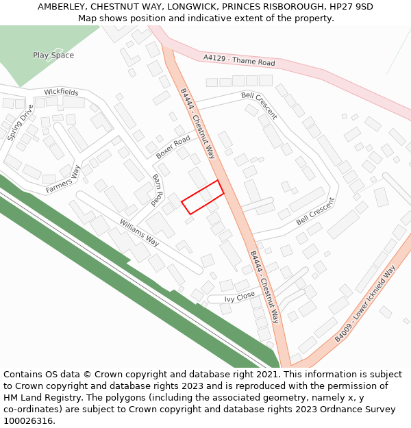 AMBERLEY, CHESTNUT WAY, LONGWICK, PRINCES RISBOROUGH, HP27 9SD: Location map and indicative extent of plot