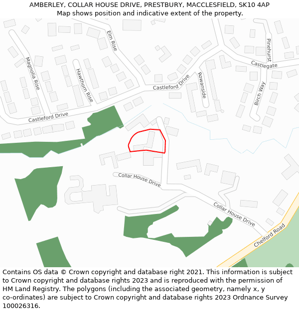 AMBERLEY, COLLAR HOUSE DRIVE, PRESTBURY, MACCLESFIELD, SK10 4AP: Location map and indicative extent of plot