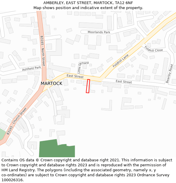 AMBERLEY, EAST STREET, MARTOCK, TA12 6NF: Location map and indicative extent of plot
