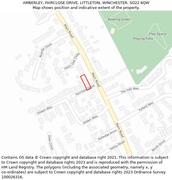 AMBERLEY, FAIRCLOSE DRIVE, LITTLETON, WINCHESTER, SO22 6QW: Location map and indicative extent of plot