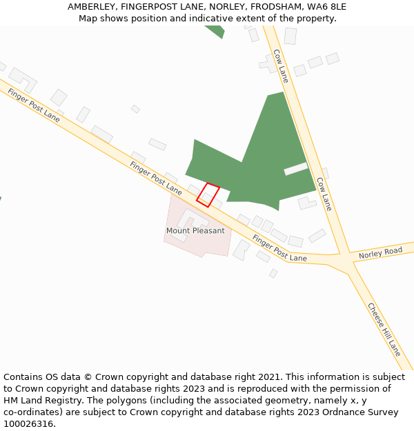 AMBERLEY, FINGERPOST LANE, NORLEY, FRODSHAM, WA6 8LE: Location map and indicative extent of plot