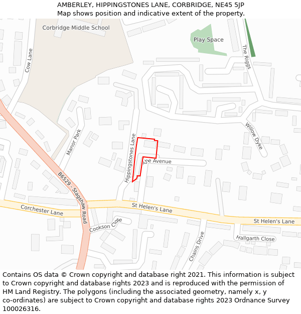 AMBERLEY, HIPPINGSTONES LANE, CORBRIDGE, NE45 5JP: Location map and indicative extent of plot