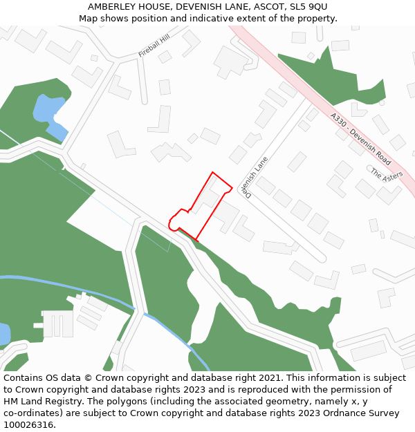 AMBERLEY HOUSE, DEVENISH LANE, ASCOT, SL5 9QU: Location map and indicative extent of plot