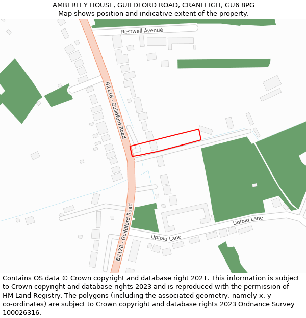 AMBERLEY HOUSE, GUILDFORD ROAD, CRANLEIGH, GU6 8PG: Location map and indicative extent of plot