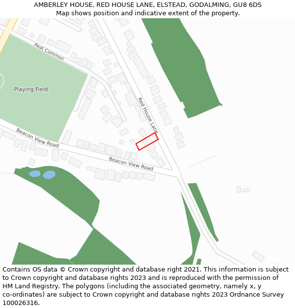 AMBERLEY HOUSE, RED HOUSE LANE, ELSTEAD, GODALMING, GU8 6DS: Location map and indicative extent of plot