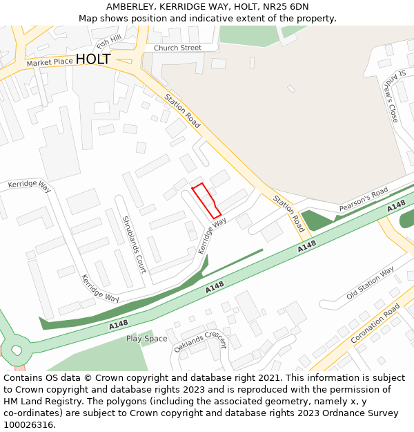 AMBERLEY, KERRIDGE WAY, HOLT, NR25 6DN: Location map and indicative extent of plot