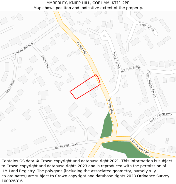 AMBERLEY, KNIPP HILL, COBHAM, KT11 2PE: Location map and indicative extent of plot