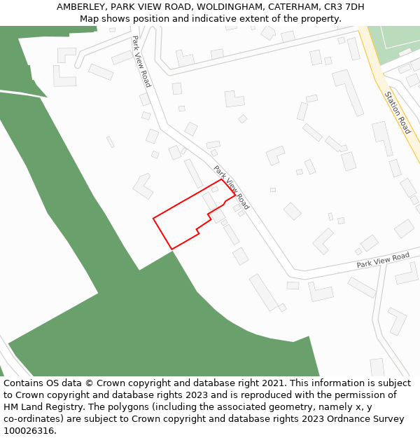 AMBERLEY, PARK VIEW ROAD, WOLDINGHAM, CATERHAM, CR3 7DH: Location map and indicative extent of plot