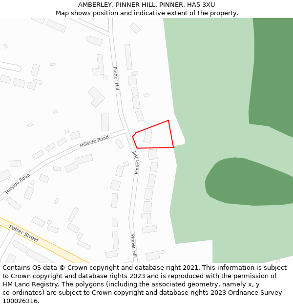 AMBERLEY, PINNER HILL, PINNER, HA5 3XU: Location map and indicative extent of plot