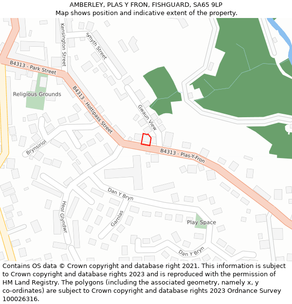 AMBERLEY, PLAS Y FRON, FISHGUARD, SA65 9LP: Location map and indicative extent of plot