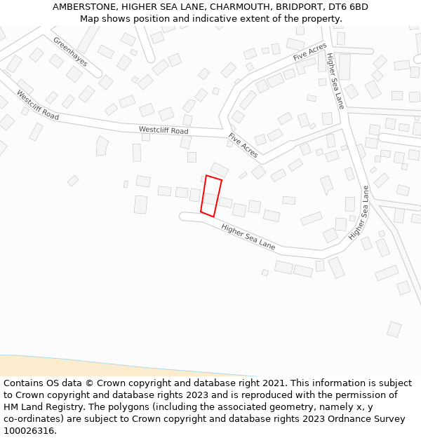 AMBERSTONE, HIGHER SEA LANE, CHARMOUTH, BRIDPORT, DT6 6BD: Location map and indicative extent of plot