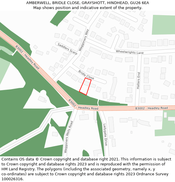 AMBERWELL, BRIDLE CLOSE, GRAYSHOTT, HINDHEAD, GU26 6EA: Location map and indicative extent of plot