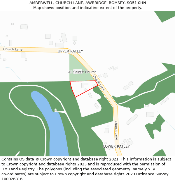 AMBERWELL, CHURCH LANE, AWBRIDGE, ROMSEY, SO51 0HN: Location map and indicative extent of plot