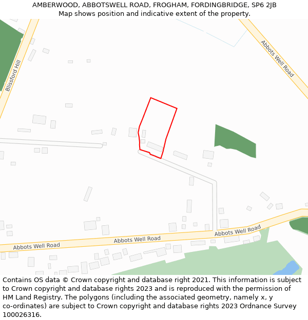 AMBERWOOD, ABBOTSWELL ROAD, FROGHAM, FORDINGBRIDGE, SP6 2JB: Location map and indicative extent of plot