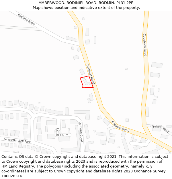 AMBERWOOD, BODINIEL ROAD, BODMIN, PL31 2PE: Location map and indicative extent of plot