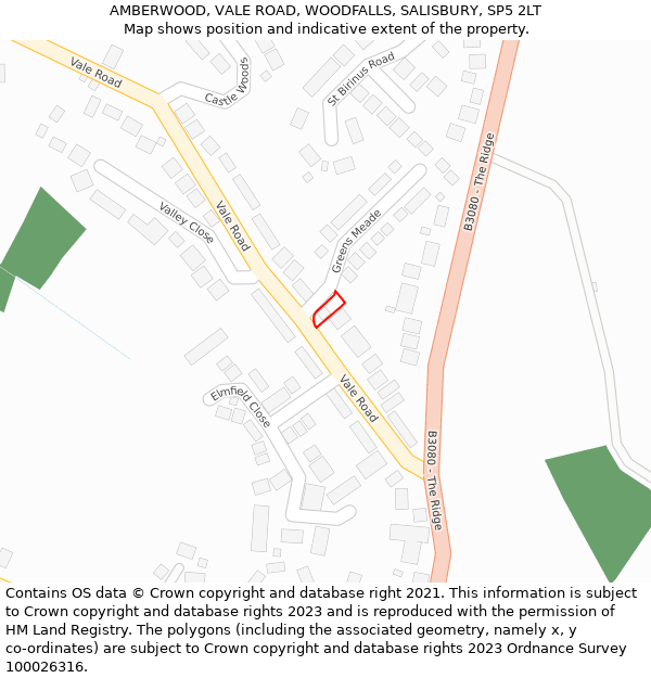 AMBERWOOD, VALE ROAD, WOODFALLS, SALISBURY, SP5 2LT: Location map and indicative extent of plot