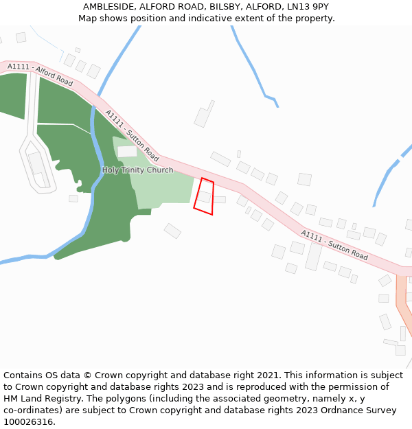 AMBLESIDE, ALFORD ROAD, BILSBY, ALFORD, LN13 9PY: Location map and indicative extent of plot