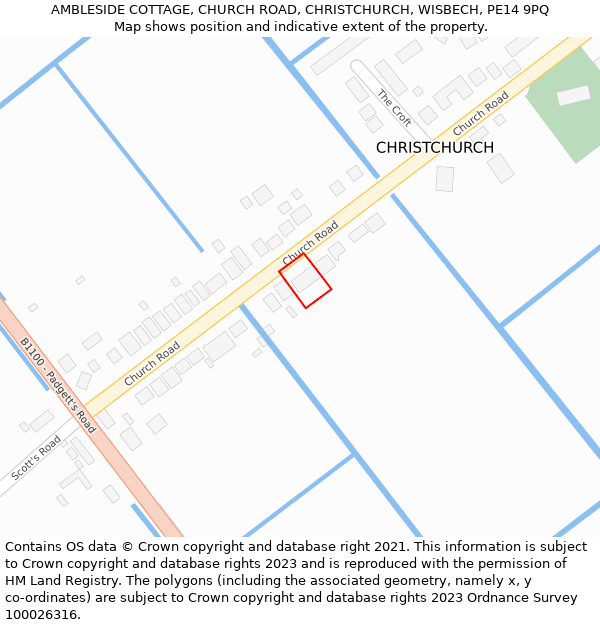 AMBLESIDE COTTAGE, CHURCH ROAD, CHRISTCHURCH, WISBECH, PE14 9PQ: Location map and indicative extent of plot