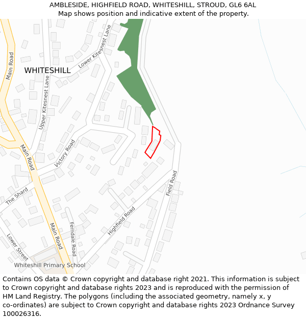 AMBLESIDE, HIGHFIELD ROAD, WHITESHILL, STROUD, GL6 6AL: Location map and indicative extent of plot