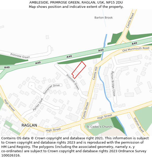 AMBLESIDE, PRIMROSE GREEN, RAGLAN, USK, NP15 2DU: Location map and indicative extent of plot