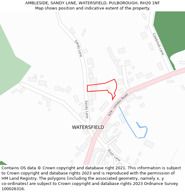 AMBLESIDE, SANDY LANE, WATERSFIELD, PULBOROUGH, RH20 1NF: Location map and indicative extent of plot