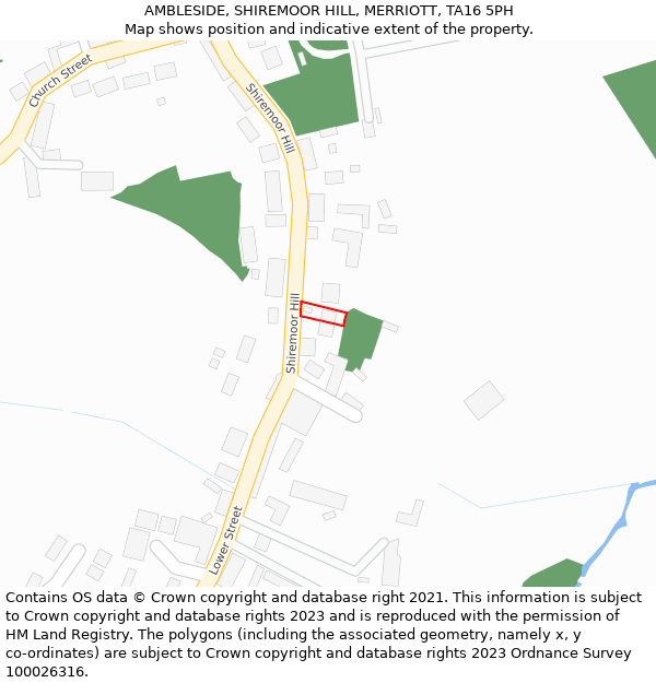 AMBLESIDE, SHIREMOOR HILL, MERRIOTT, TA16 5PH: Location map and indicative extent of plot