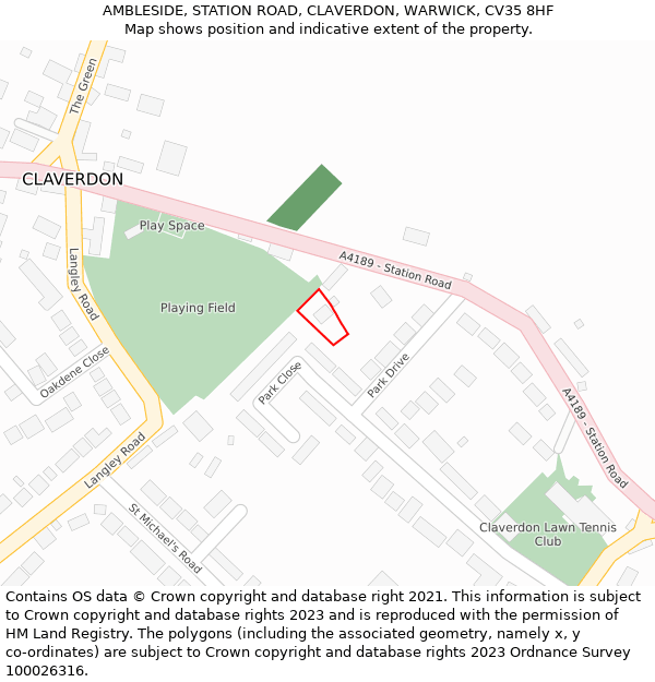 AMBLESIDE, STATION ROAD, CLAVERDON, WARWICK, CV35 8HF: Location map and indicative extent of plot