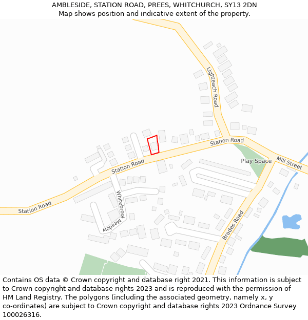 AMBLESIDE, STATION ROAD, PREES, WHITCHURCH, SY13 2DN: Location map and indicative extent of plot