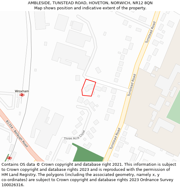 AMBLESIDE, TUNSTEAD ROAD, HOVETON, NORWICH, NR12 8QN: Location map and indicative extent of plot