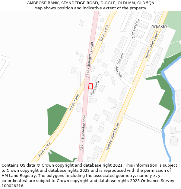 AMBROSE BANK, STANDEDGE ROAD, DIGGLE, OLDHAM, OL3 5QN: Location map and indicative extent of plot