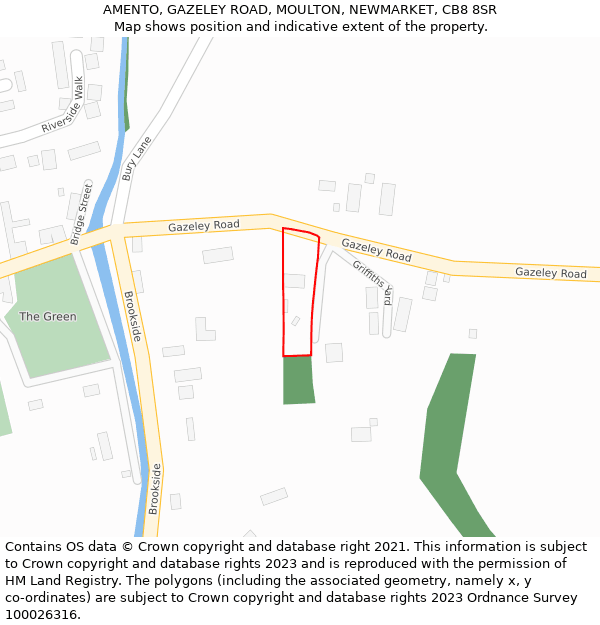 AMENTO, GAZELEY ROAD, MOULTON, NEWMARKET, CB8 8SR: Location map and indicative extent of plot