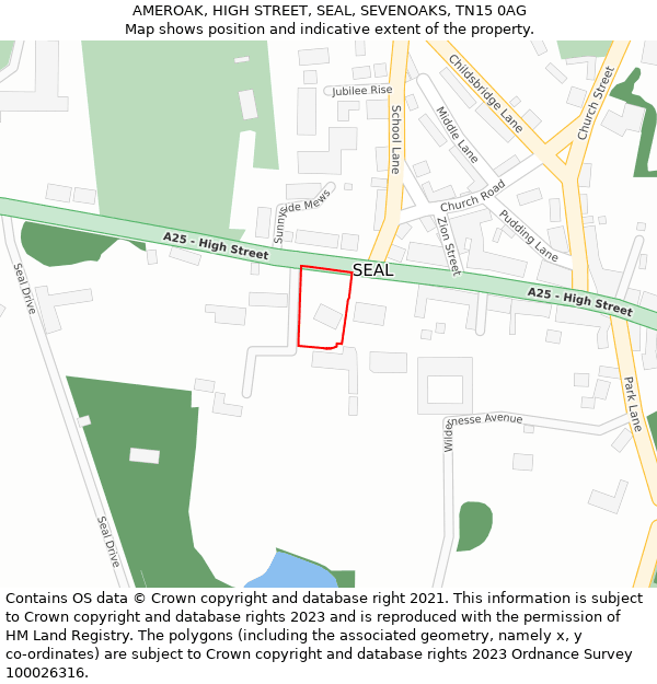 AMEROAK, HIGH STREET, SEAL, SEVENOAKS, TN15 0AG: Location map and indicative extent of plot