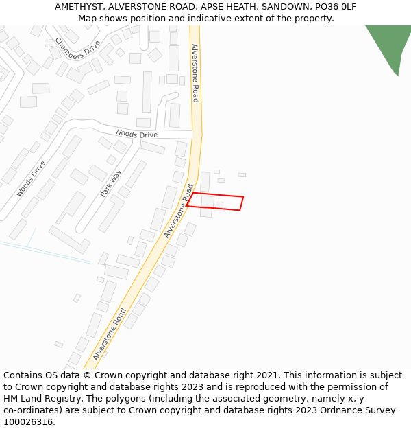 AMETHYST, ALVERSTONE ROAD, APSE HEATH, SANDOWN, PO36 0LF: Location map and indicative extent of plot