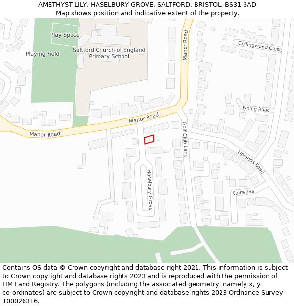 AMETHYST LILY, HASELBURY GROVE, SALTFORD, BRISTOL, BS31 3AD: Location map and indicative extent of plot