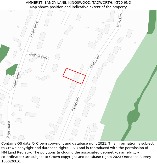 AMHERST, SANDY LANE, KINGSWOOD, TADWORTH, KT20 6NQ: Location map and indicative extent of plot