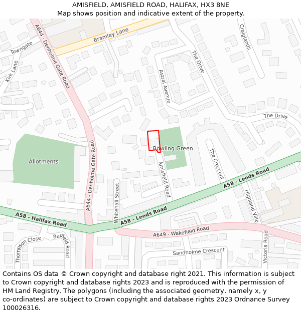 AMISFIELD, AMISFIELD ROAD, HALIFAX, HX3 8NE: Location map and indicative extent of plot