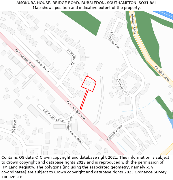 AMOKURA HOUSE, BRIDGE ROAD, BURSLEDON, SOUTHAMPTON, SO31 8AL: Location map and indicative extent of plot