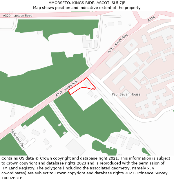 AMORSETO, KINGS RIDE, ASCOT, SL5 7JR: Location map and indicative extent of plot