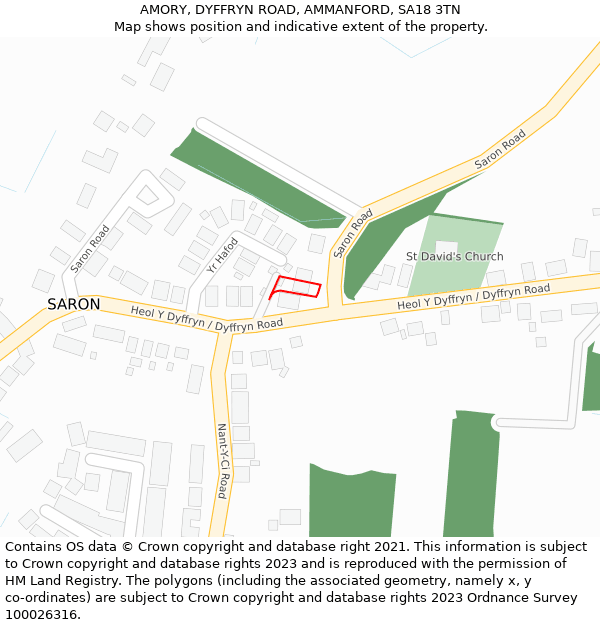 AMORY, DYFFRYN ROAD, AMMANFORD, SA18 3TN: Location map and indicative extent of plot